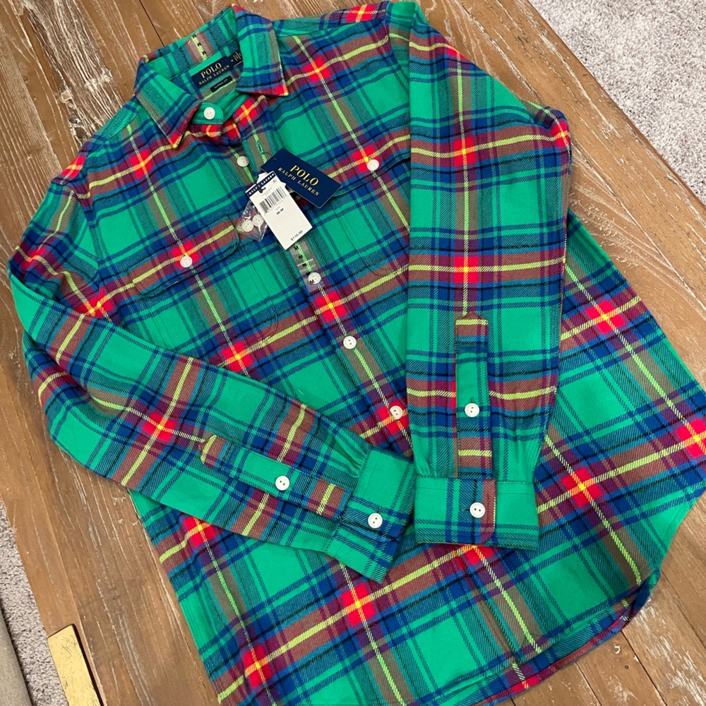 Polo Ralph Lauren- Plaid Button Front Flannel Men’s Long Sleeve Shirt- Sz M NWT